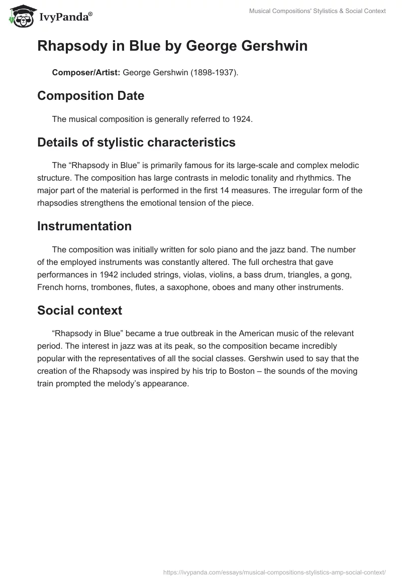 Musical Compositions' Stylistics & Social Context. Page 5