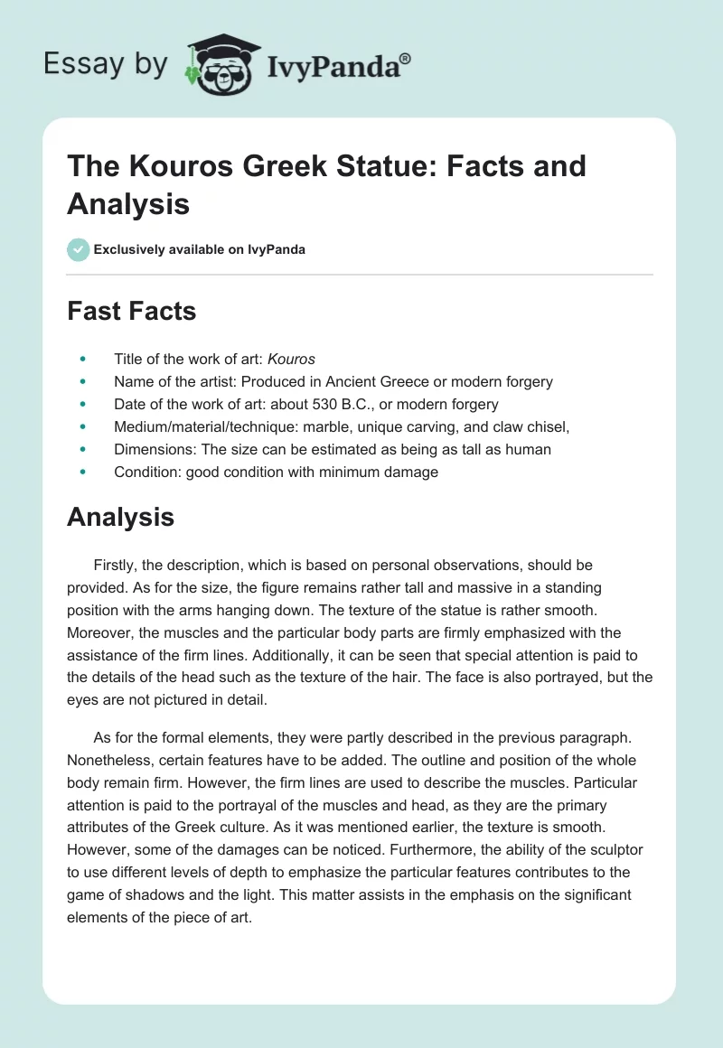 The Kouros Greek Statue: Facts and Analysis. Page 1