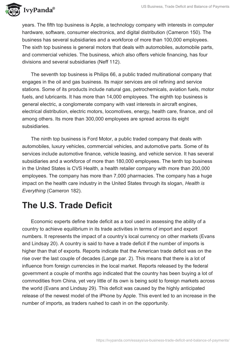 US Business, Trade Deficit and Balance of Payments. Page 2