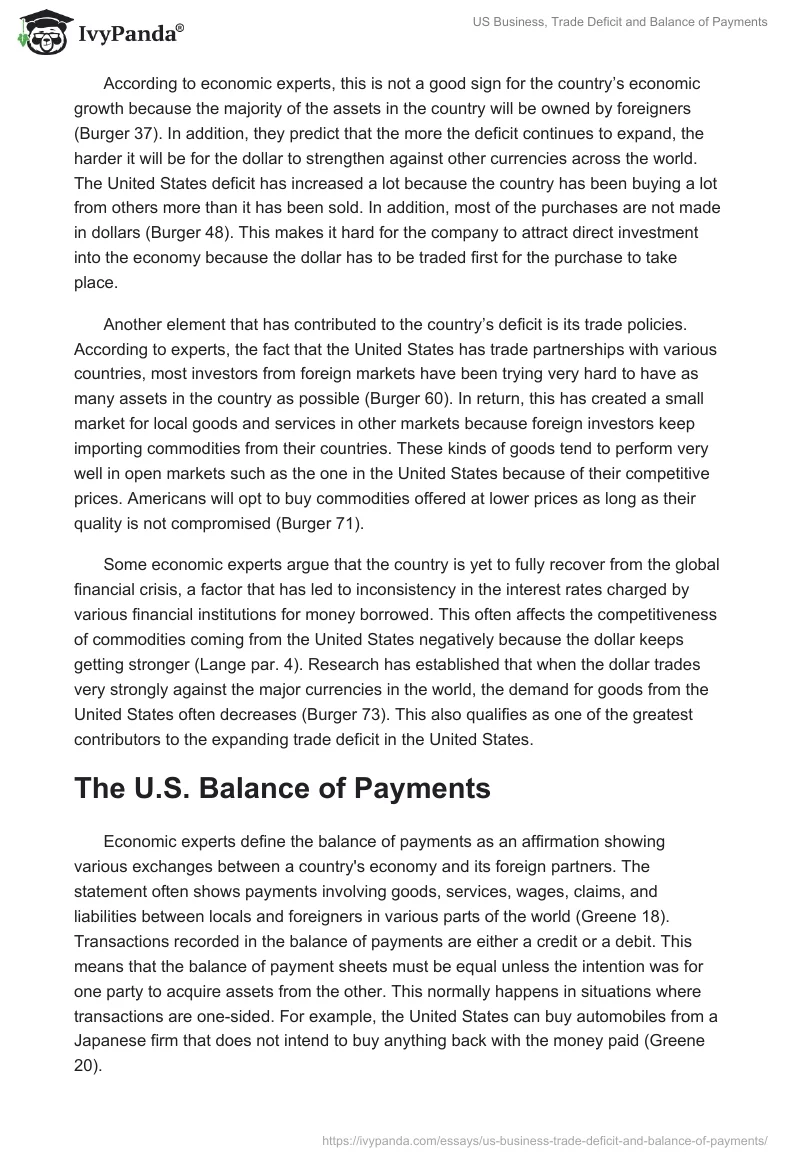 US Business, Trade Deficit and Balance of Payments. Page 3
