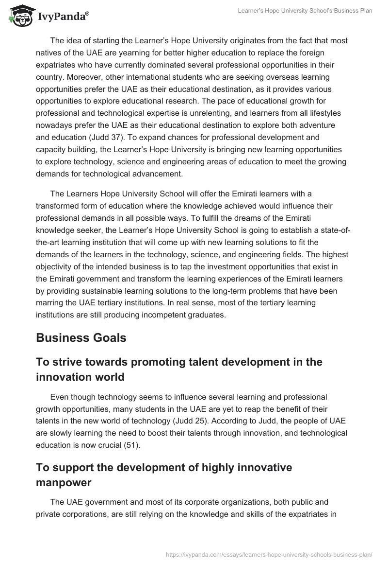 Learner’s Hope University School’s Business Plan. Page 3