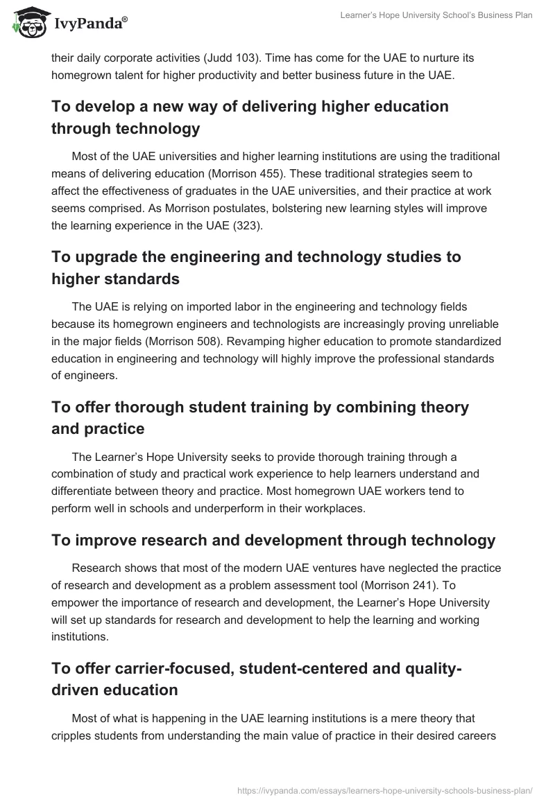 Learner’s Hope University School’s Business Plan. Page 4