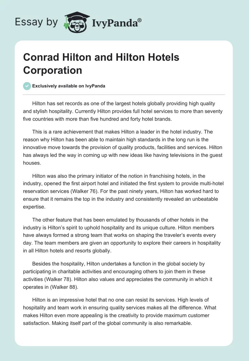 Conrad Hilton and Hilton Hotels Corporation. Page 1