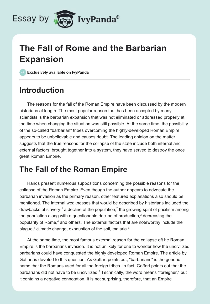 The Fall of Rome and the Barbarian Expansion. Page 1