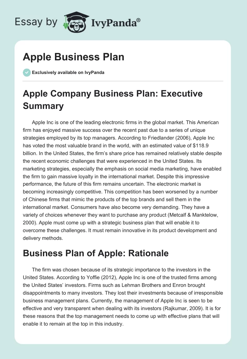 Apple Business Plan. Page 1