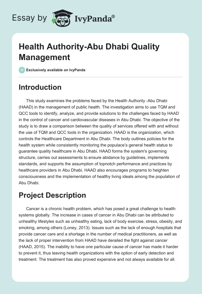Health Authority-Abu Dhabi Quality Management. Page 1