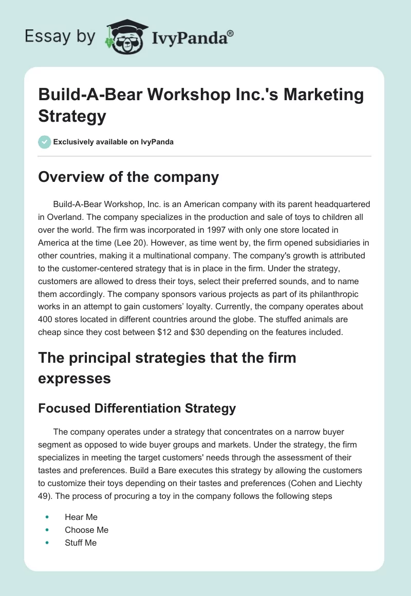 Build-A-Bear Workshop Inc.'s Marketing Strategy. Page 1