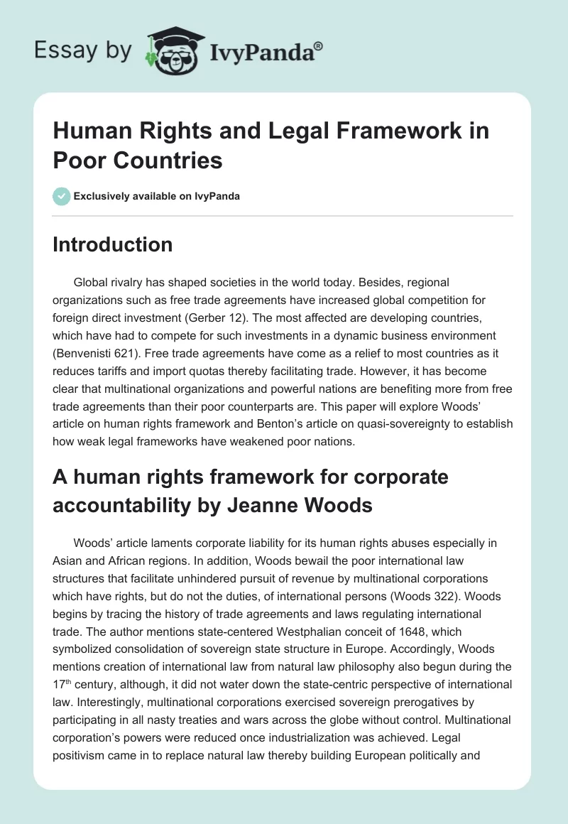 Human Rights and Legal Framework in Poor Countries. Page 1