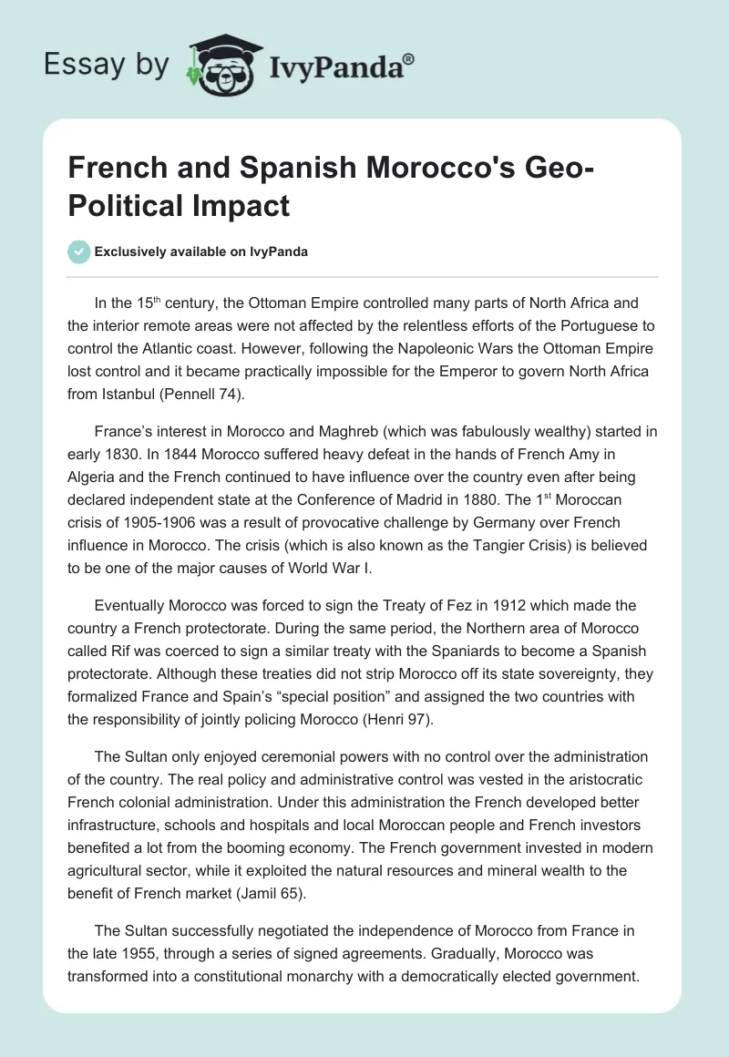 French and Spanish Morocco's Geo-Political Impact. Page 1