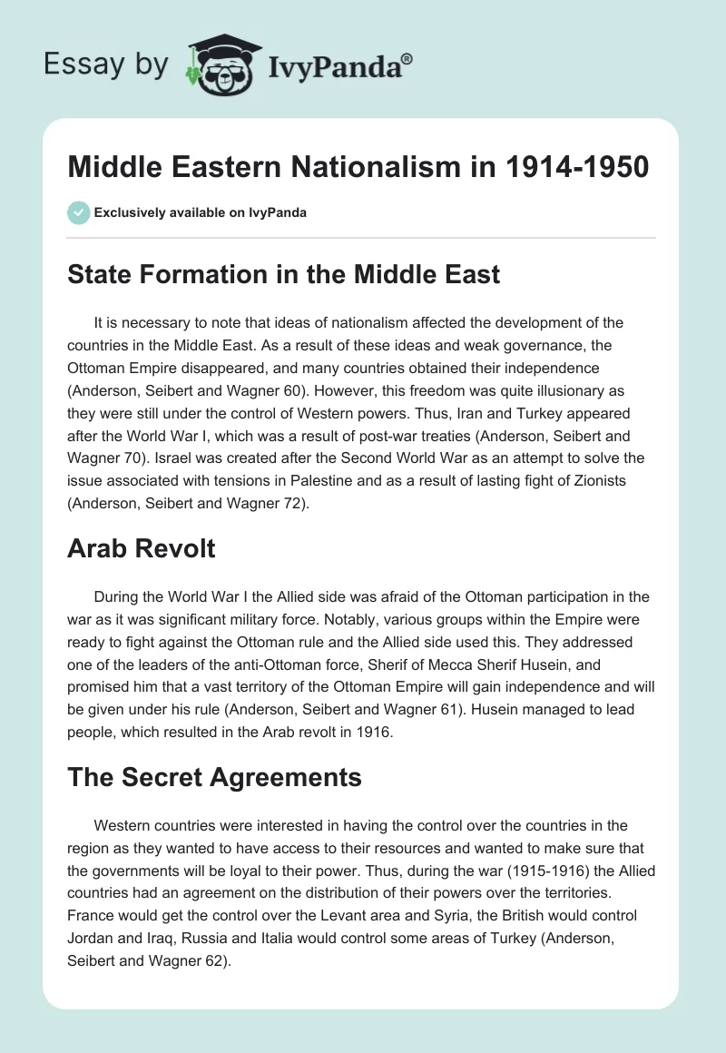 Middle Eastern Nationalism in 1914-1950. Page 1