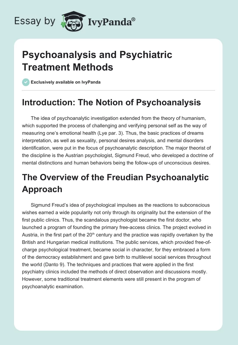 Psychoanalysis and Psychiatric Treatment Methods. Page 1