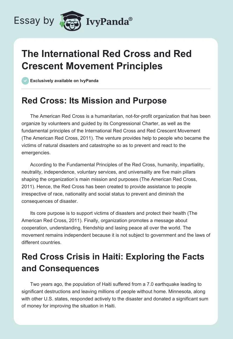 The International Red Cross and Red Crescent Movement Principles. Page 1