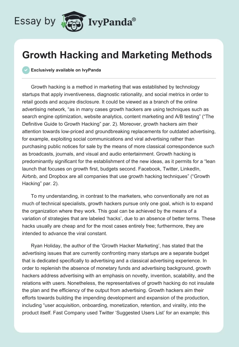 Growth Hacking and Marketing Methods. Page 1
