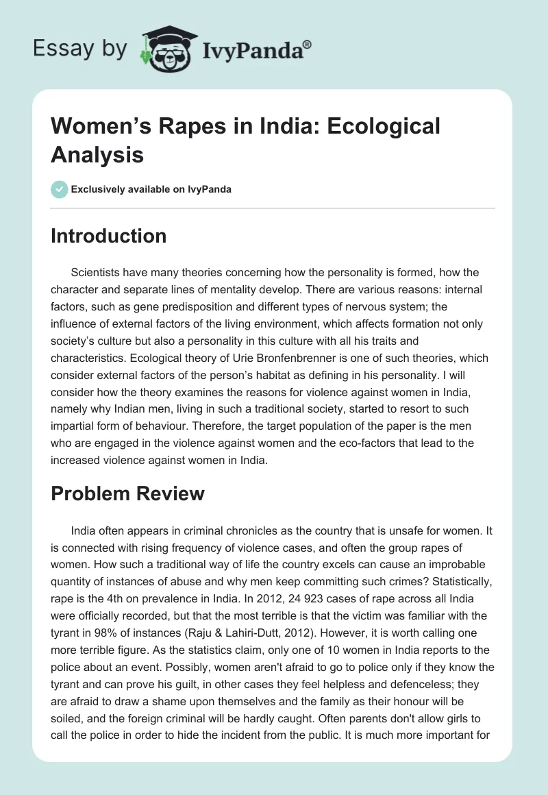 Women’s Rapes in India: Ecological Analysis. Page 1