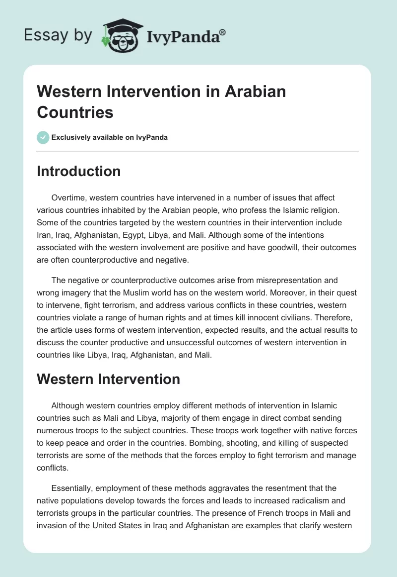 Western Intervention in Arabian Countries. Page 1