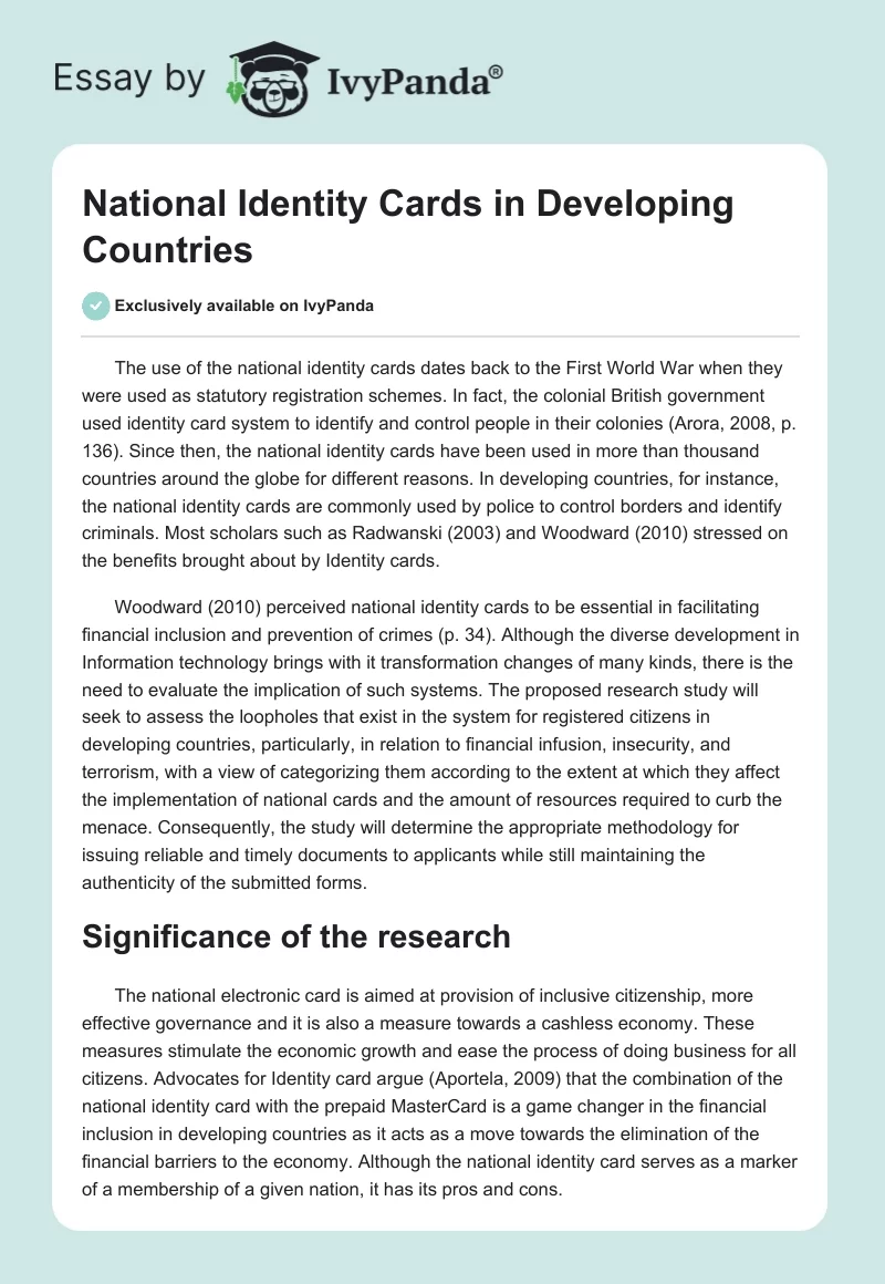 National Identity Cards in Developing Countries. Page 1