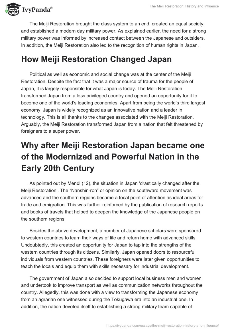 The Meiji Restoration: History and Influence. Page 2