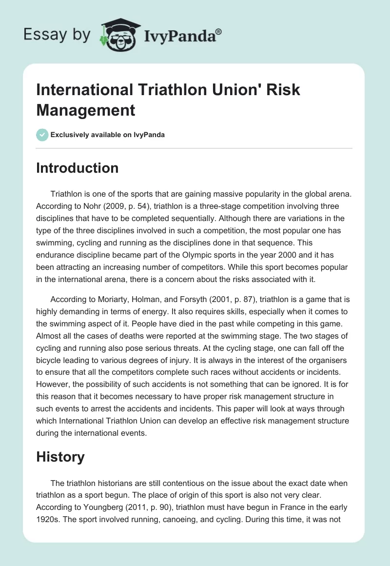 International Triathlon Union' Risk Management. Page 1