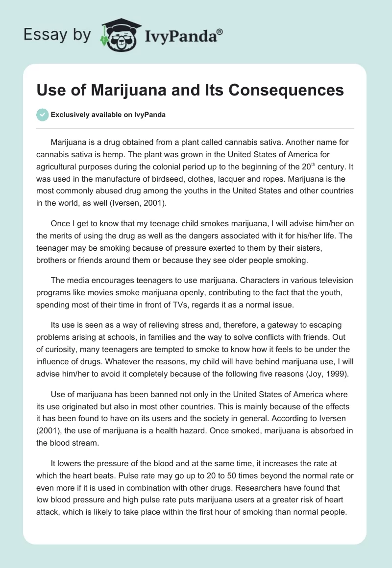 Use of Marijuana and Its Consequences. Page 1