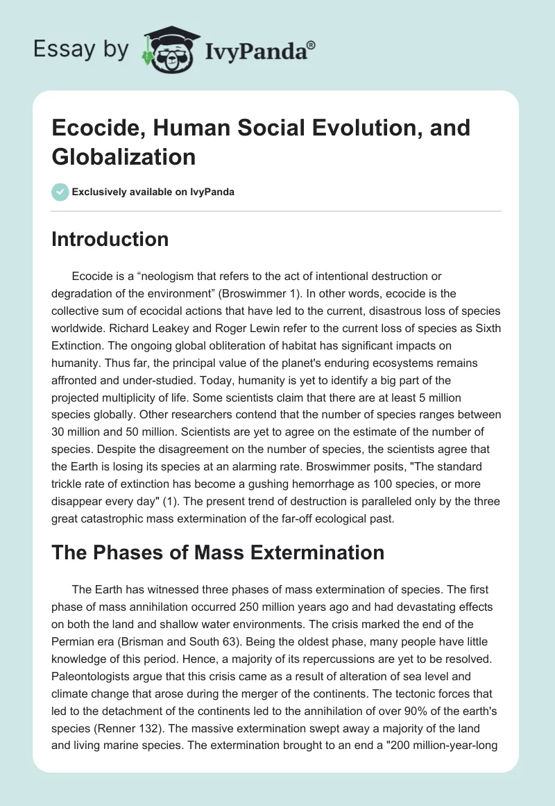 Ecocide, Human Social Evolution, and Globalization. Page 1