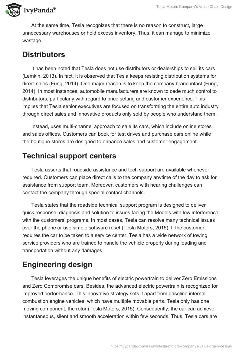 Tesla Motors Company's Value Chain Design. Page 3