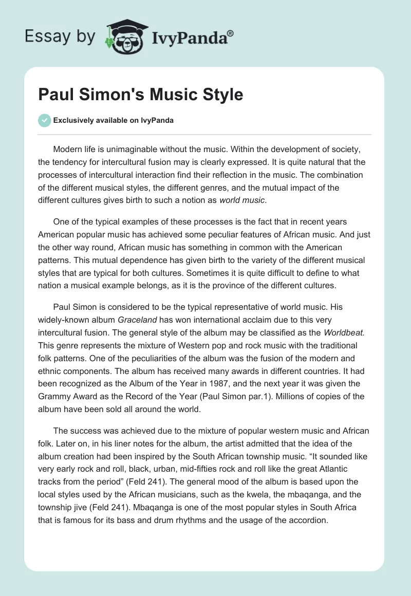 Paul Simon's Music Style. Page 1
