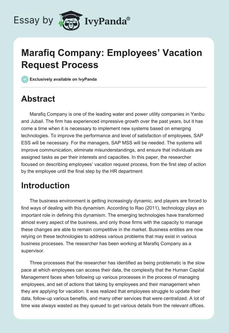 Marafiq Company: Employees’ Vacation Request Process. Page 1