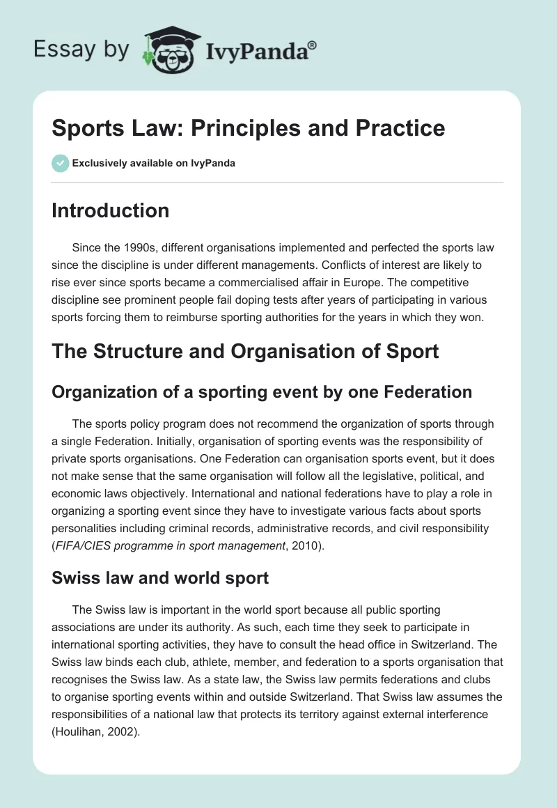 Sports Law: Principles and Practice. Page 1