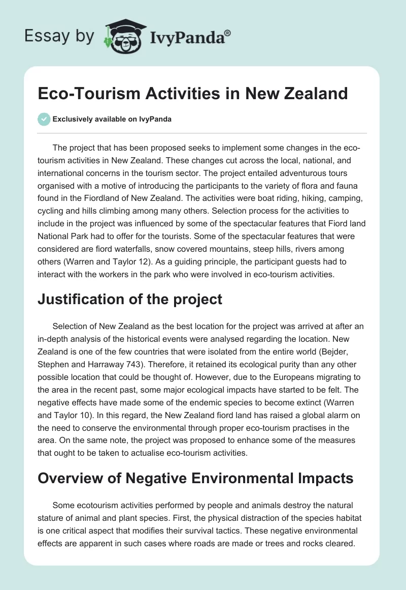 Eco-Tourism Activities in New Zealand. Page 1