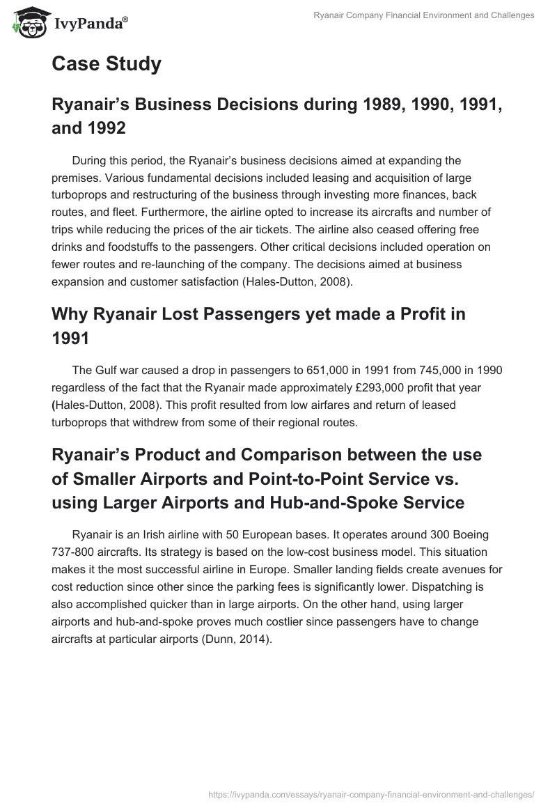 Ryanair Company Financial Environment and Challenges. Page 2
