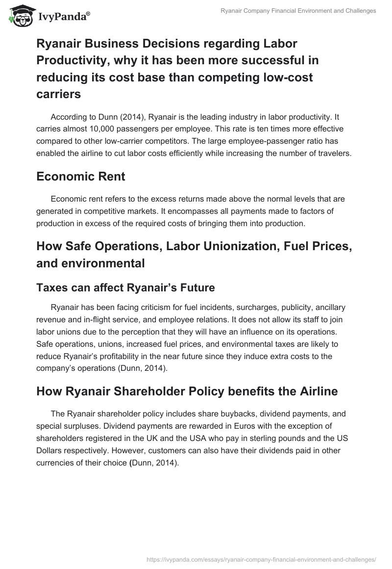 Ryanair Company Financial Environment and Challenges. Page 3