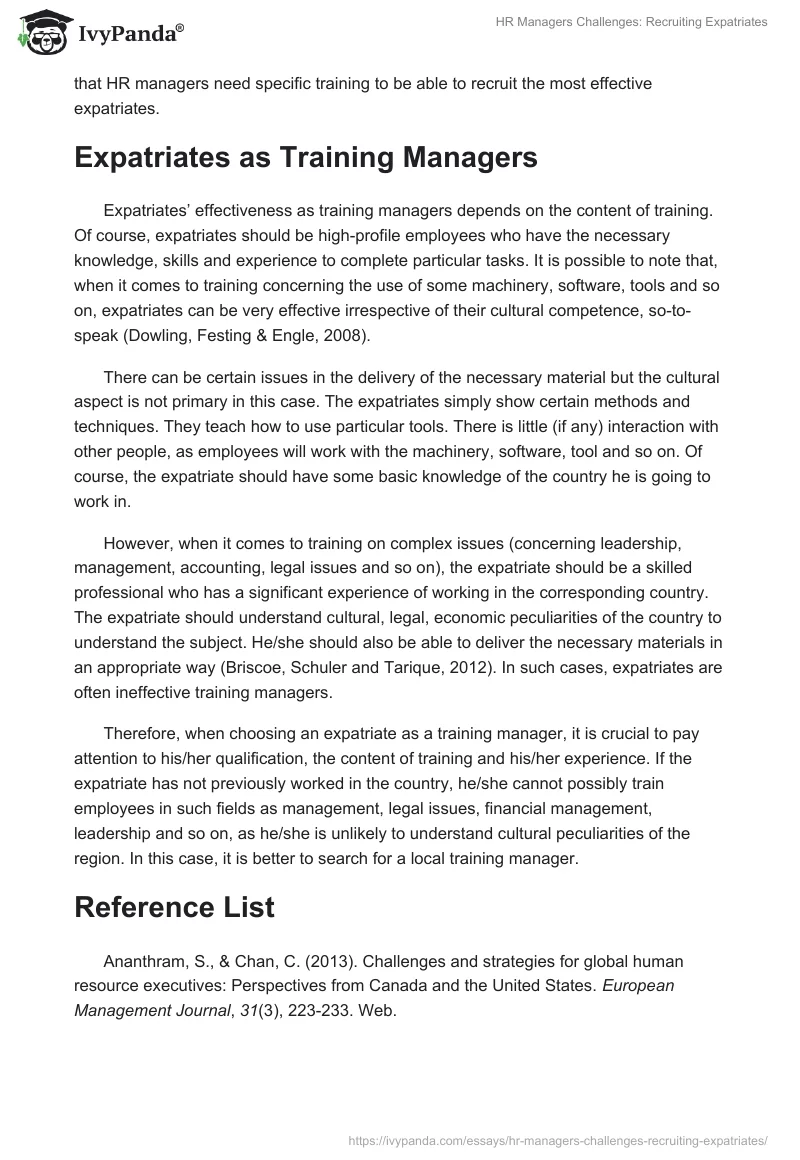 HR Managers Challenges: Recruiting Expatriates. Page 2