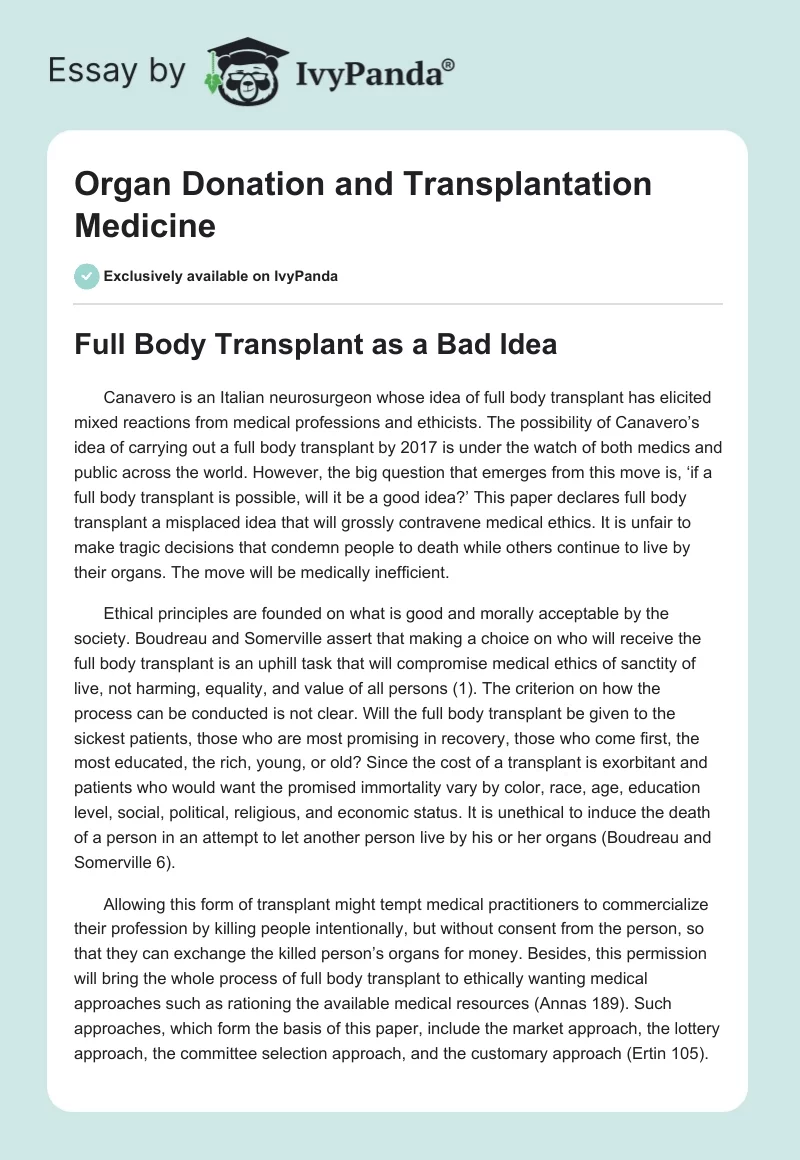 Organ Donation and Transplantation Medicine. Page 1