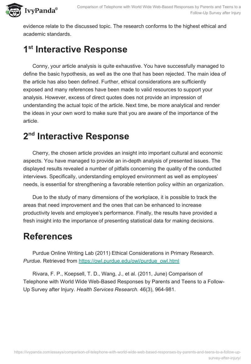 Comparison of Telephone with World Wide Web-Based Responses by Parents and Teens to a Follow-Up Survey after Injury. Page 2