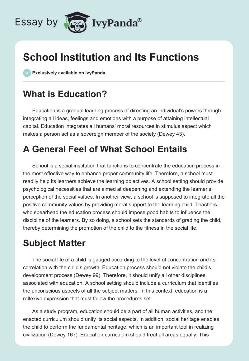 School Institution and Its Functions. Page 1