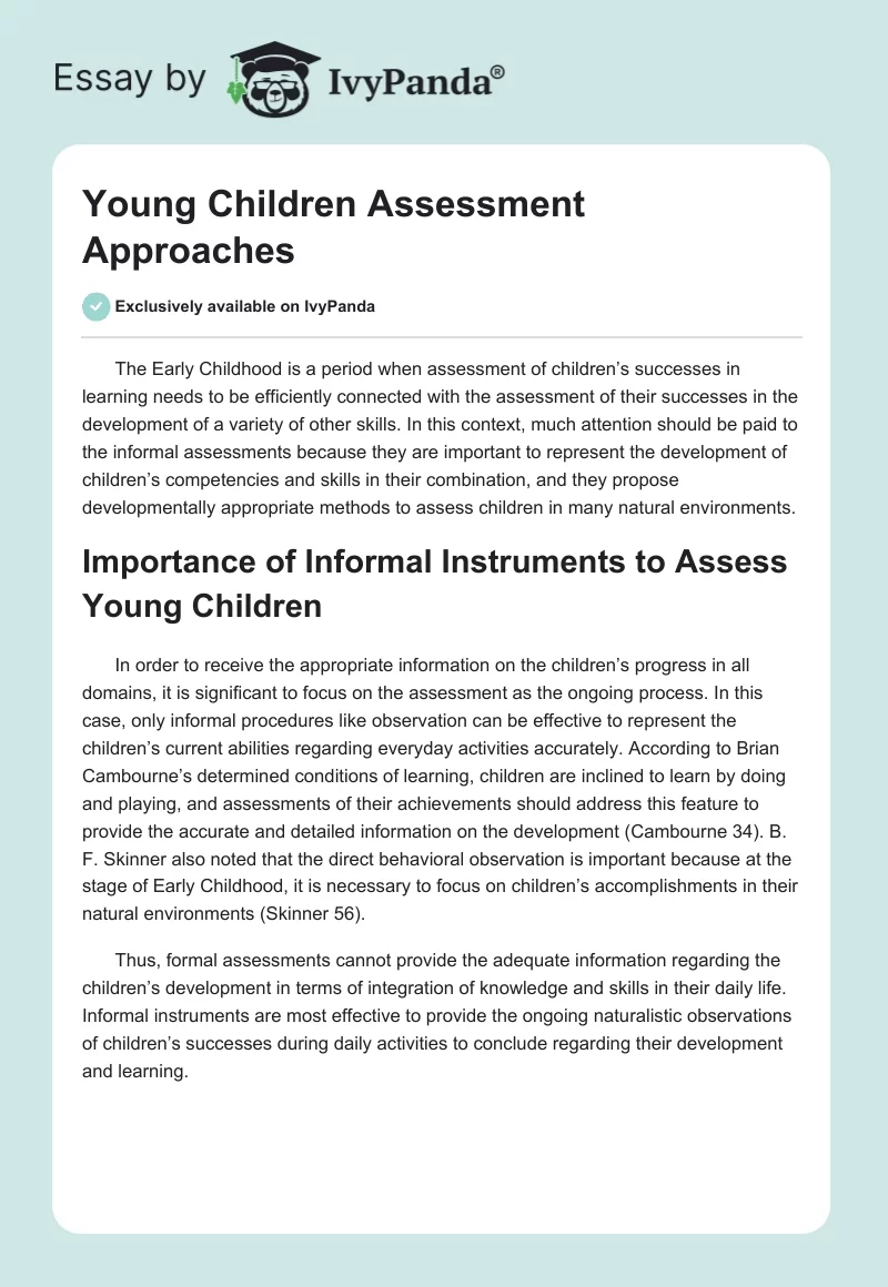 Young Children Assessment Approaches. Page 1