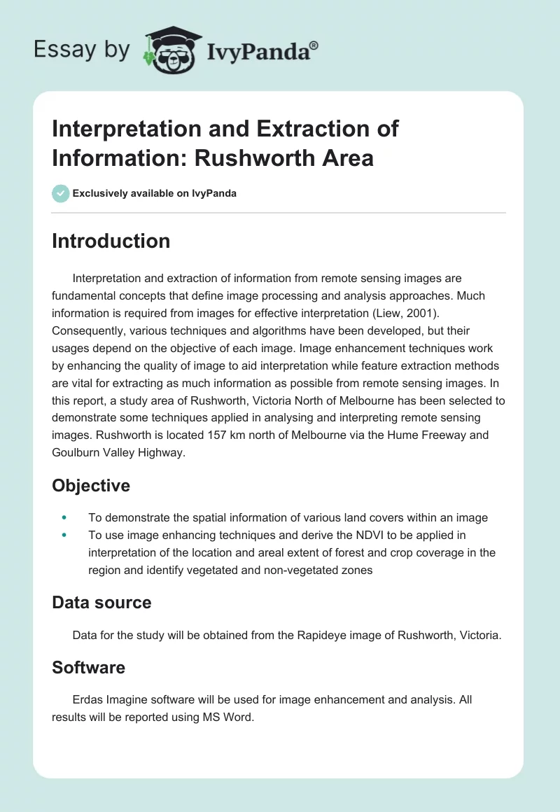 Interpretation and Extraction of Information: Rushworth Area. Page 1