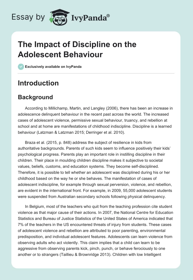 The Impact of Discipline on the Adolescent Behaviour. Page 1