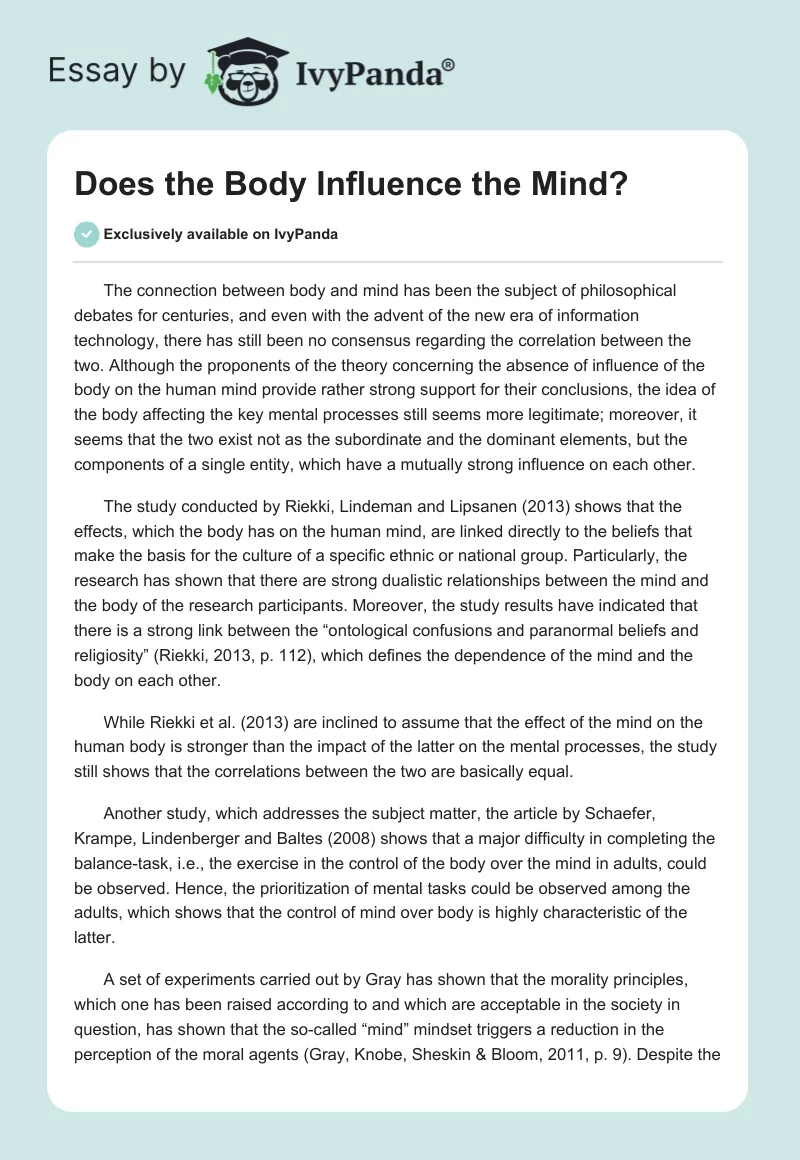 Does the Body Influence the Mind?. Page 1