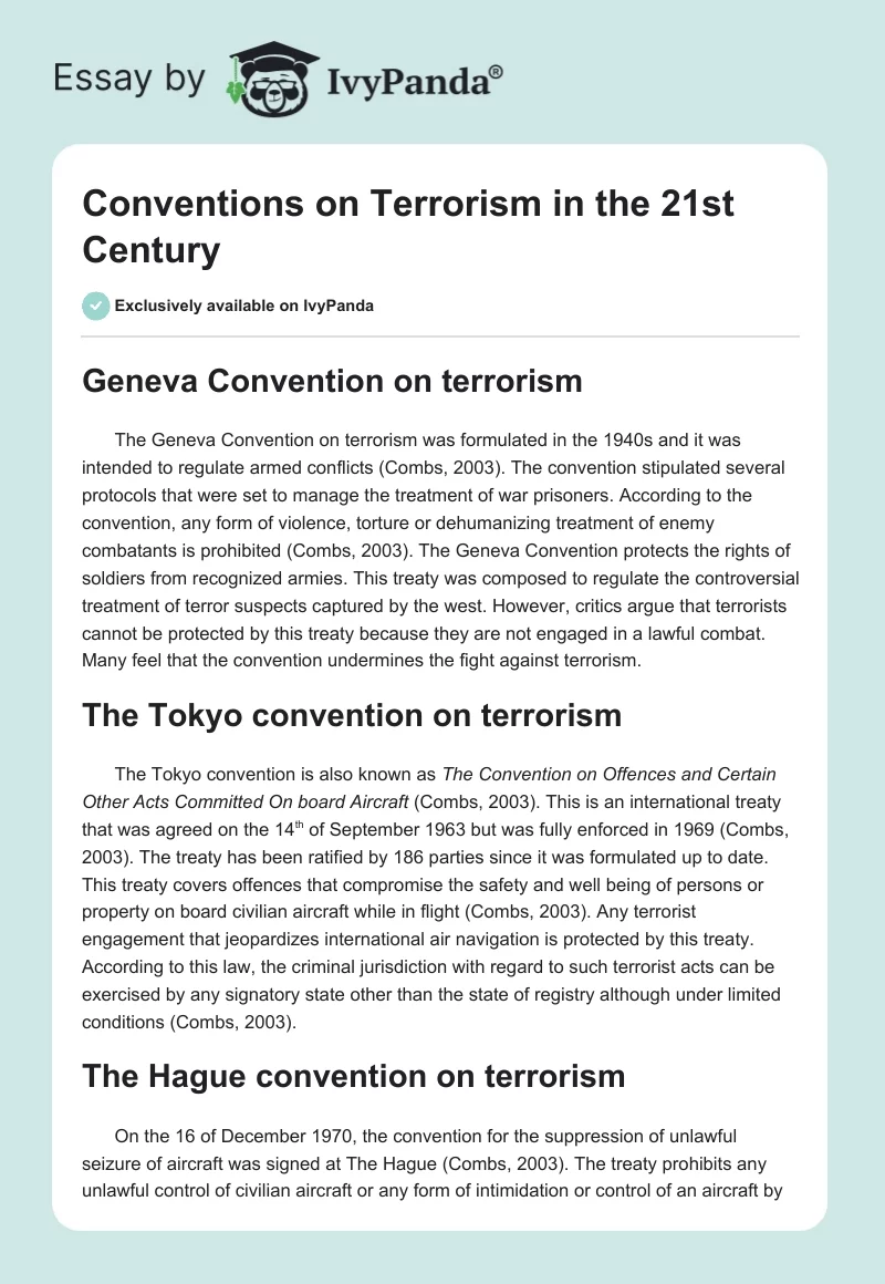 Conventions on Terrorism in the 21st Century. Page 1