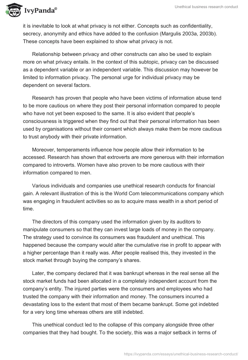 Unethical business research conduct. Page 2