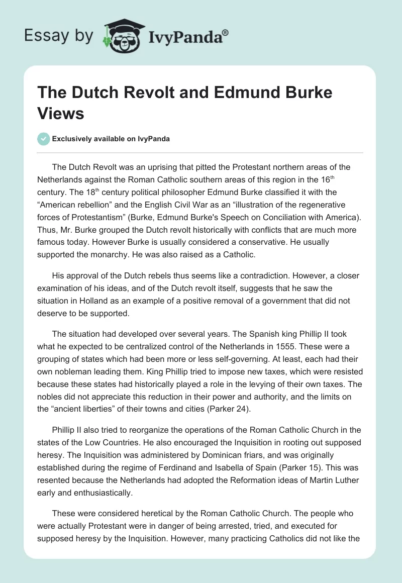 The Dutch Revolt and Edmund Burke Views. Page 1