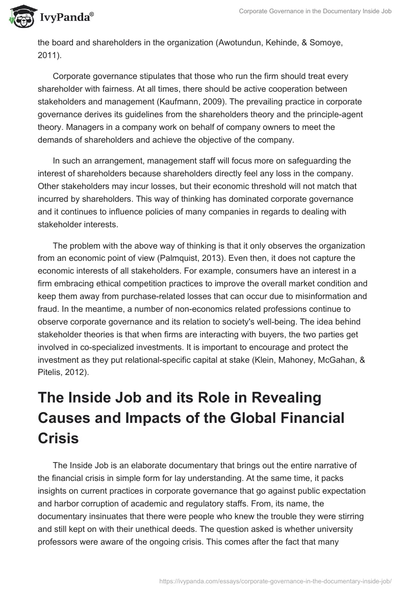 Corporate Governance in the Documentary "Inside Job". Page 2