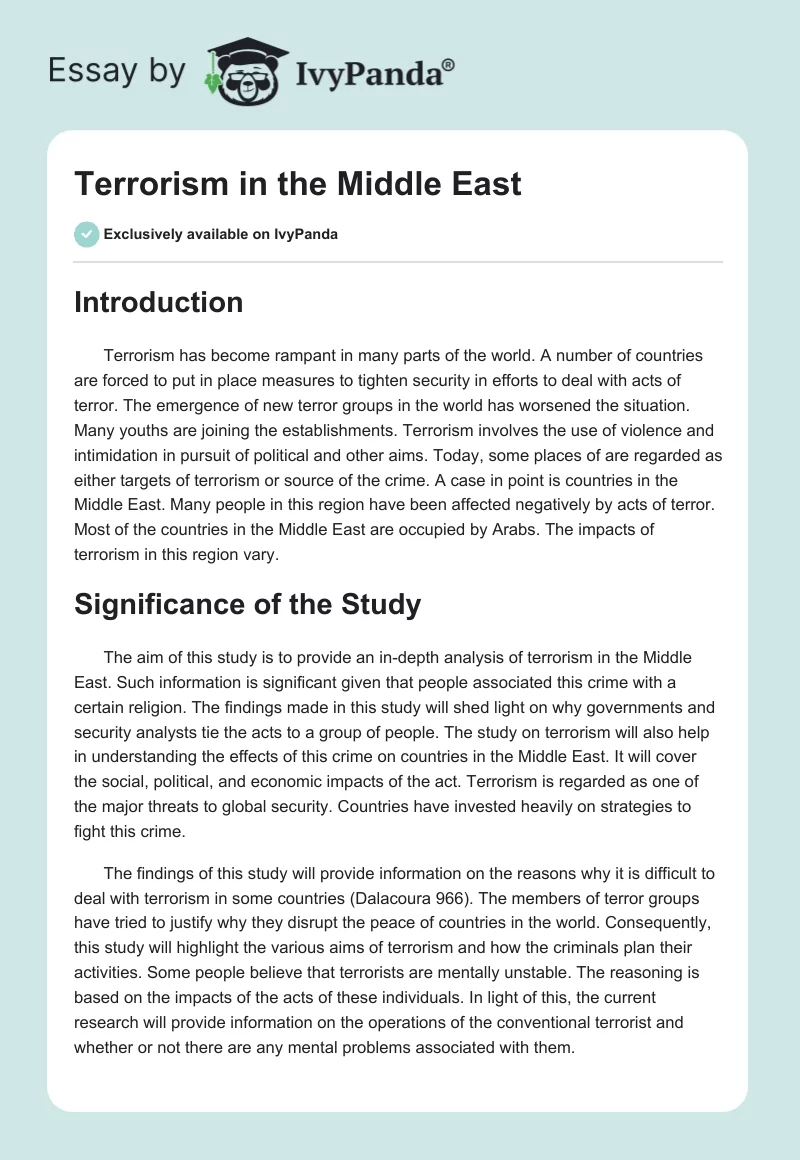 Terrorism in the Middle East. Page 1