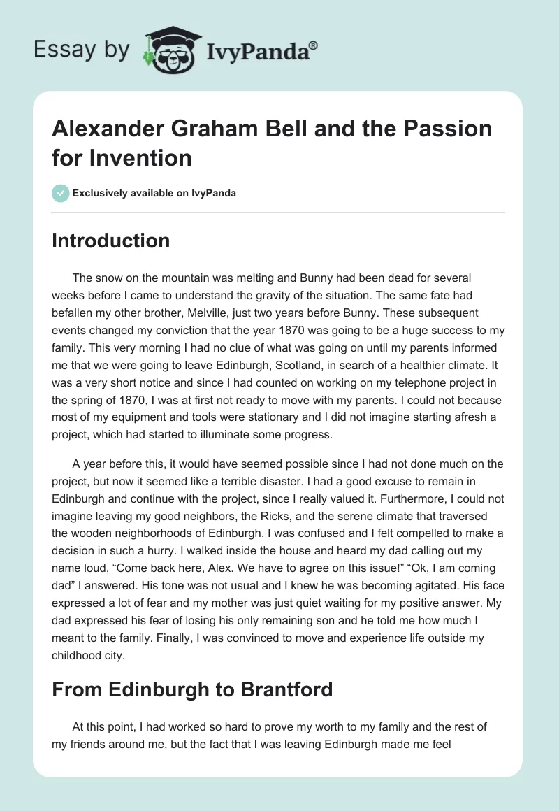 Alexander Graham Bell and the Passion for Invention. Page 1