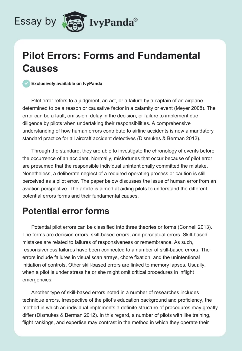 Pilot Errors: Forms and Fundamental Causes. Page 1