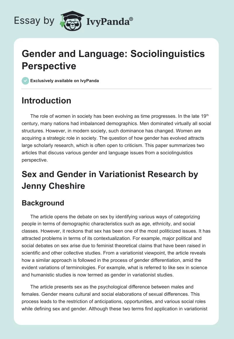 Gender and Language: Sociolinguistics Perspective. Page 1