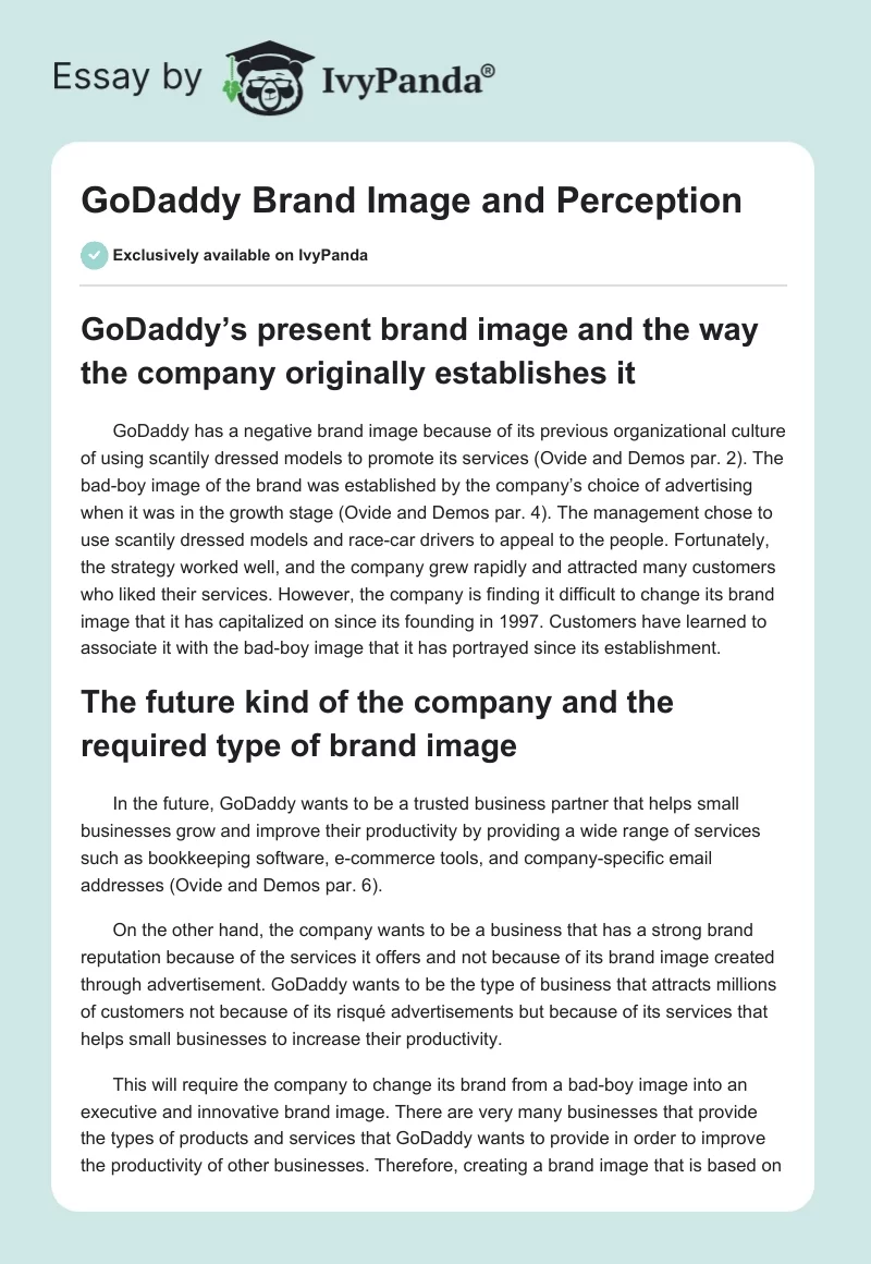 GoDaddy Brand Image and Perception. Page 1
