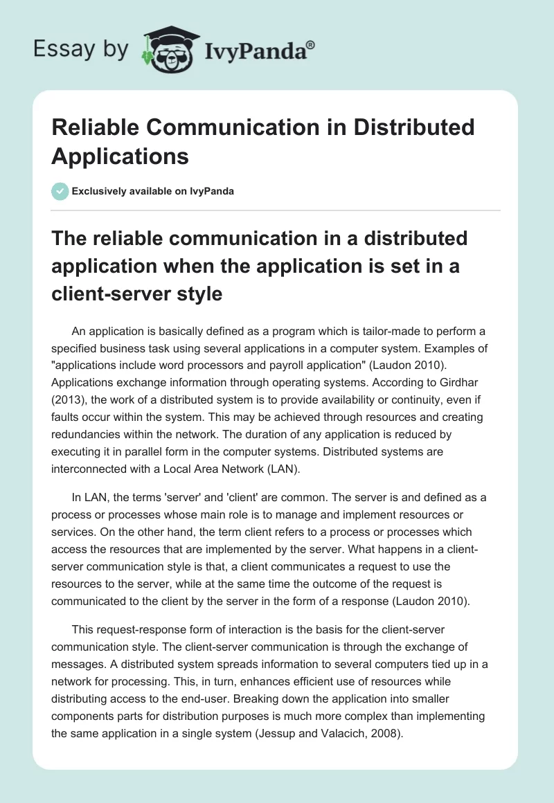 Reliable Communication in Distributed Applications. Page 1