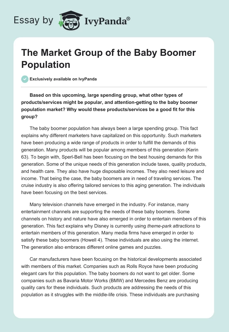 The Market Group of the Baby Boomer Population. Page 1